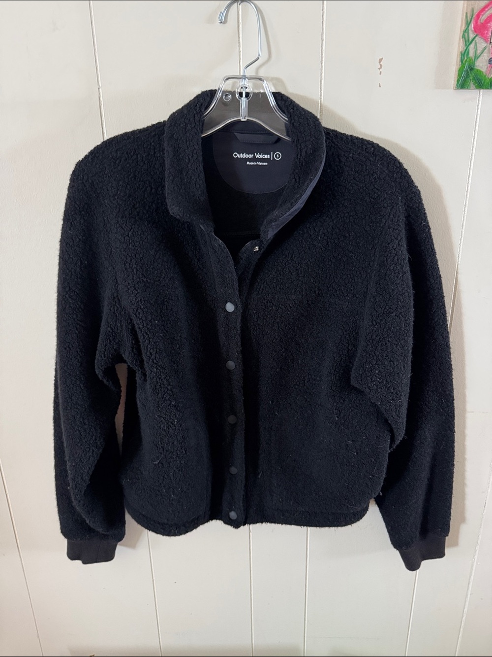 Outdoor Voices Black Teddy Sherpa Snap Jacket